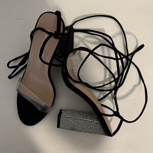 Fashion Nova Black and Silver Strappy Heels